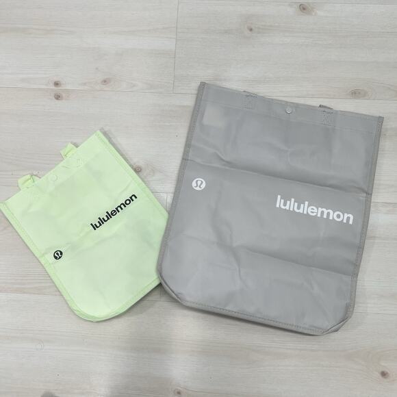Lululemon Lot of 2 Large and Medium Reusable Shopping Tote Lunch Bags Gray Green - Picture 5 of 9